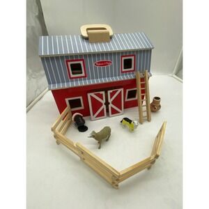 Melissa & Doug Fold and Go Wooden Barn Portable Farm Playset with some Animals